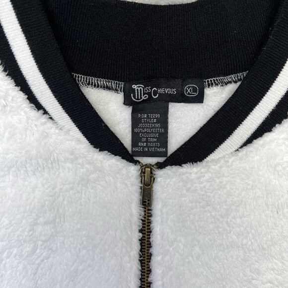 Retro varsity bomber jacket‎ by Miss Chievous, fluffy bright white fuzzy fleece - Picture 2 of 8